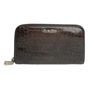 Guaranteed authentic Miu Miu Dark Brown Croc-Embossed Patent leather wallet